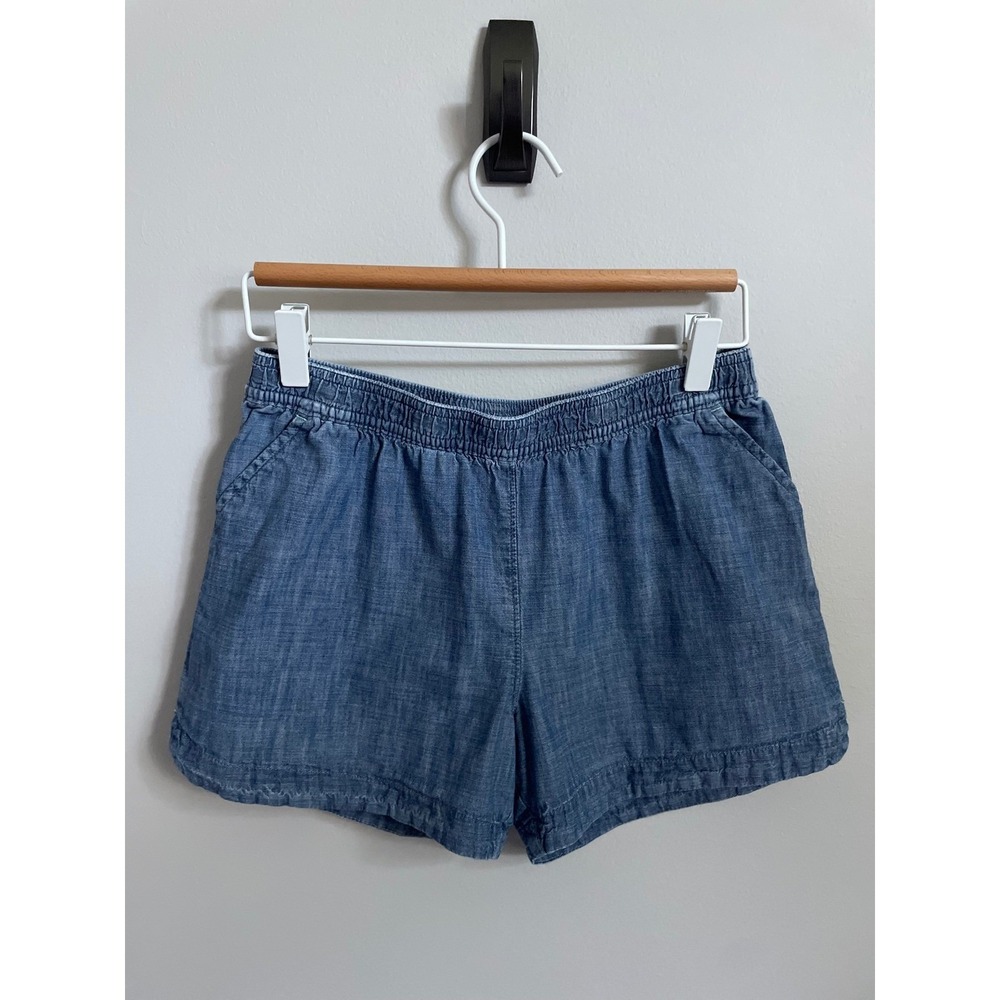 Lands' End Blue Chambray Cotton Shorts, Relaxed Fit, Pockets, Girls Med (10/12+)